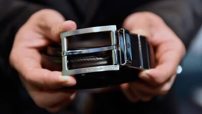 Samsung’s Welt, the smart belt that monitors the user’s waistline with an app. David Becker / Getty Images / AFP