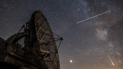 Perseid meteors streaks across the sky over the radar near the Astronomical Institute of the Academy of Science of the Czech Republic in Ondrejov, Czech Republic. EPA