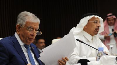 Saudi energy minister Khalid Al Falih (R) and Iraqi Oil Minister Jabbar Al Luaybi held talks last week. AFP