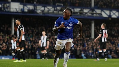 Everton's Moise Kean celebrates scoring their first goal. Reuters