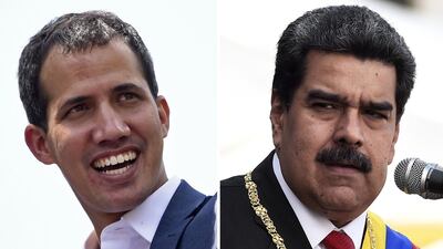 This combination of pictures created on February 4, 2019 shows Venezuelan opposition leader Juan Guaido (L) and another of Venezuelan President Nicolas Maduro. AFP / STF