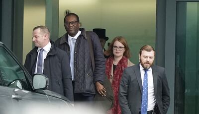 Kwasi Kwarteng arrived at Heathrow Airport on Friday after breaking off a US trip. PA