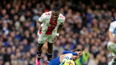 Southampton's Romeo Lavia is tackled by Chelsea's Joao Felix. AP