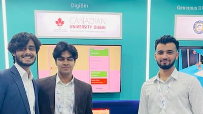 Left to Right - Prateek Mishra, Zahab Khan and Denver Dias, students at Canadian University Dubai.