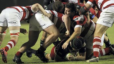 Action from UAE v Gibraltar during the international friendly match at the Dubai Sports City in Dubai. Satish Kumar for The National