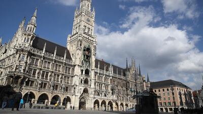 The empty Marienplatz with the Townhall of Munich in the background on March 31. Getty Images
