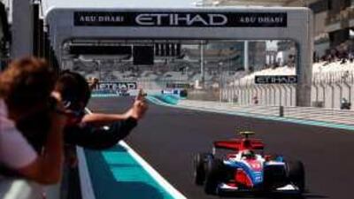 Davide Valsecchi winning the GP2 Asia race for iSport at the Yas Marina Circuit yesterday.