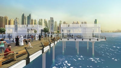 Nakheel’s Palm Jumeirah Boardwalk will have two piers stretching 100 metres out to sea at either end of the crescent which would include cafes and restaurants. Courtesy Nakheel