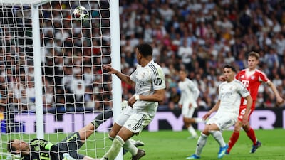 Kylian Mbappe scores for Real Madrid. Reuters