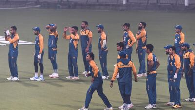 Pakistani players take part in the team practice session at the Gaddafi Cricket Stadium in Lahore. AFP