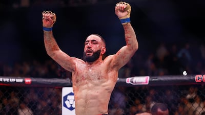 Belal Muhammad celebrates his welterweight title victory over Leon Edwards at UFC 304 at the Co-op Live Arena in Manchester on Sunday, July 28, 2024. PA
