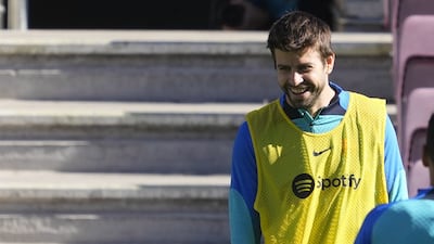 Barcelona defender Gerard Pique attends a training session at the Camp Nou. Pique has announced his retirement, stating that Saturday's game against Almeria will be his last at Camp Nou. EPA