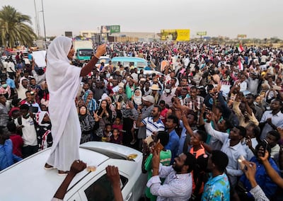 Alaa Salah, a Sudanese woman propelled to internet fame earlier this week after clips went viral of her leading powerful protest chants against President Omar al-Bashir. AFP