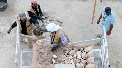 Archaeologists work inside the fort this week during the Qasr Al Hosn festival in Abu Dhabi. Christopher Pike / The National