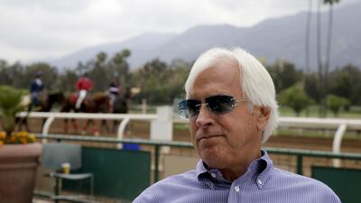 In this photo taken Thursday, May 21, 2015, Hall of Fame trainer Bob Baffert speaks during a interview at Santa Anita in Arcadia, California. He saddles Arrogate to take on California Chrome in the Breeders' Cup Classic on November 5, 2016. Chris Carlson / AP Photo