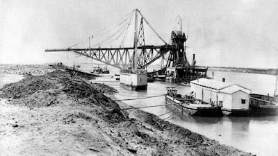 A picture dated 1869 shows machinery during the construction of the Suez Canal in Egypt. AFP