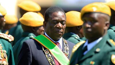 Zimbabwe's President Emmerson Mnangagwa inspects a guard of honour during his inauguration ceremony on August 26, 2018. AP Photo