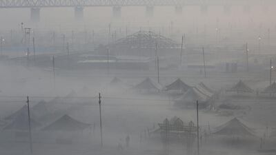 Temporary tents are set up on the banks of Sangam, the confluence of the Ganges, Yamuna and mythical Saraswati River, in Allahabad for the upcoming Hindu festival of ‘Magh Mela’. Rajesh Kumar Singh / AP Photo
