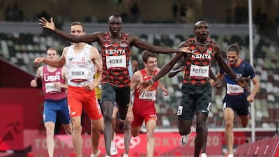 Emmanuel Kipkurui Korir of Kenya celebrates after winning the gold medal in the men's 800m.
