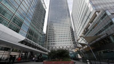 One Canada Square house, centre, currently hosts the offices of the European Banking Authority headquarters in London, but the agency will relocate to Paris after Brexit. AP / Frank Augstein