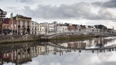 View of half penny bridge in Dublin, Ireland. Gu Photography.