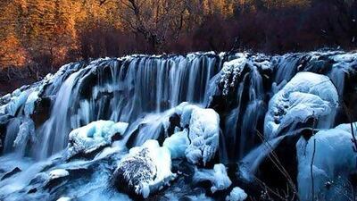 A frozen waterfall in Jiuzhaigou of Sichuan province. Known as a fairyland on the earth, Jiuzhaigou is famous for its dozens of waterfalls and turquoise-colored lakes. China Photos / Getty Images