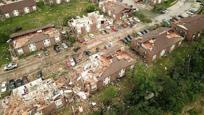 Debris from destroyed homes is shown in this aerial photo of a Jefferson City suburb. Reuters