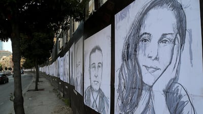 Artist Brady Black drew caricatures of more than 200 victims of the August 4 Beirut port blast as part of the campaign titled 'They Matter'. EPA