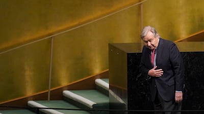 UN Secretary General Antonio Guterres leaves the podium after addressing the 77th session of the General Assembly in September 2022. AP