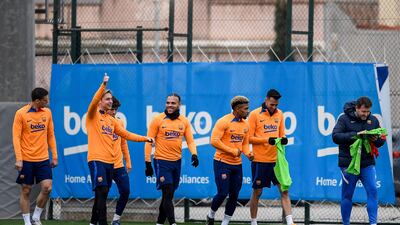 Barcelona's players take part in a training session. AFP