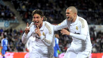 Sergio Ramos and Pepe celebrate after Ramos scored Real's opening goal against Getafe in 2012.