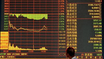 An investor checks prices at a brokerage house in Anhui province. China’s benchmark index plunged 8.4 per cent on Monday, the biggest single-day loss in eight years. An Ming / EPA