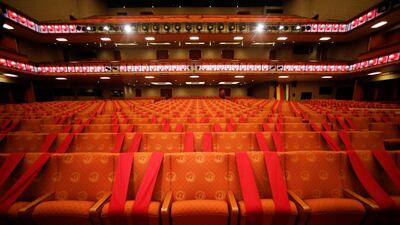 Seats are blocked off to support social distancing at the Kabukiza Theatre. Reuters