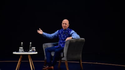 Jeff Bezos, chief executive of Amazon, speaks at an Amazon event in New Delhi, India. Mr Bezos unveiled an investment worth over $1bn aimed at digitising small and medium businesses in India. EPA