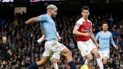 Aguero scores their second goal. Action Images via Reuters