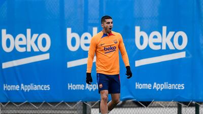 Barcelona's Spanish forward Ferran Torres takes part in a training session. AFP