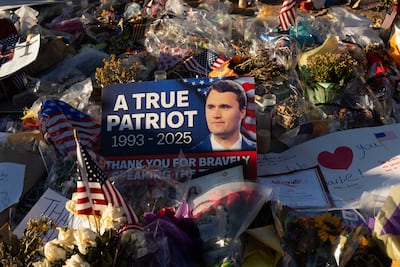 A memorial outside the Turning Point USA headquarters in Phoenix, Arizona, on Saturday. Bloomberg