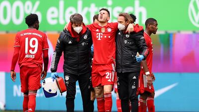 Bayern's Lucas Hernandez after picking up an injury. EPA