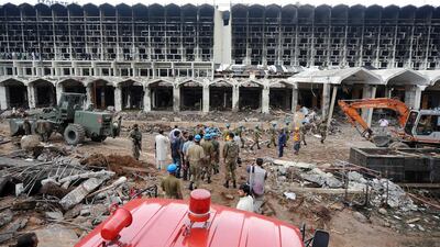The scene of a suicide bombing attack at the Marriott Hotel in Islamabad on September 21, 2008. The Pentagon announced on March 25, 2017 that the key mastermind for the Marriott attack, Al Qaeda leader Qari Yasin, had been killed in a drone strike in Afghanistan a week earlier. Aamir Qureshi/AFP Photo