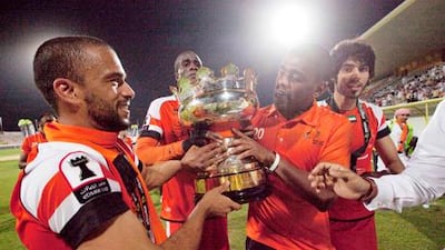 Ajman players, seen parading Zabeel Stadium with the trophy, have been frustrated for the best part of the season, with only four teams faring worse in the Pro League table. This will doubtless go down as one of their biggest achievements. Jaime Puebla / ???