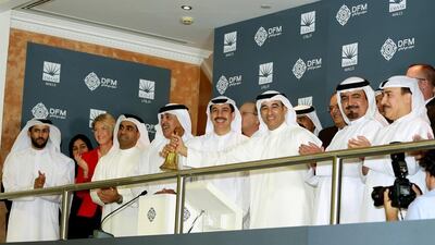 The bell rings to mark Emaar Malls Group's listing on the Dubai Financial Market. Courtesy Emaar