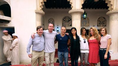 From left, Euro Maestro, Dan Moore, Marco Traniello,Christina Amato, Anika Morjaria, Lizza Monet Morales and Kelly May during their visit to the Sheikh Mohammed Centre for Cultural Understanding in Dubai. Satish Kumar / The National