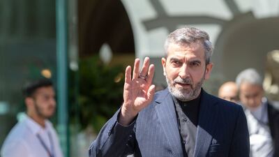 Iran's chief nuclear negotiator Ali Bagheri Kani waves after talks at the Coburg Palais in Vienna on Thursday. AFP