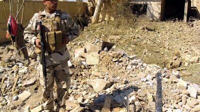 The scene after car-bomb attack on an army headquarters in Diyala killed 10 people, mostly Iraqi soldiers, and injured at least 25 earlier this year.