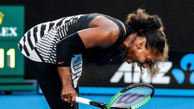 Serena Williams smashes her racket during the Australian Open final. Made Nagi / EPA