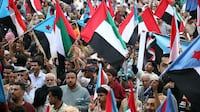A crowd expresses support for the UAE in Aden, Yemen, on December 30, 2025. EPA