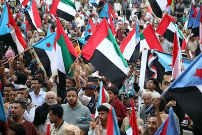 A crowd expresses support for the UAE in Aden, Yemen, on December 30, 2025. EPA