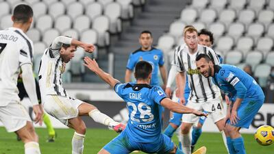 Juventus' Italian forward Federico Chiesa shoots at goal. AFP