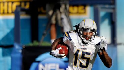 epa02936197 San Diego Chargers kick returner Richard Goodman looks for daylight against the Kansas City Chiefs in the fourth quarter in San Diego, California, USA 25 September 2011. EPA/PAUL BUCK *** Local Caption *** 02936197.jpg
