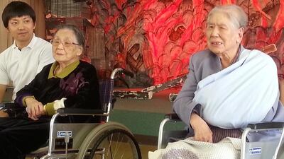 Misano Hamada, 98, left, and Masako Omagari, 89, are among the survivors of the Nagasaki atomic bomb. Caline Malek / The National